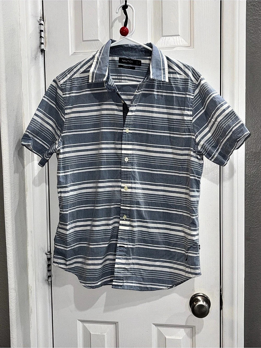 Nautica Classic Fit Striped Short Sleeve Shirt Size Medium